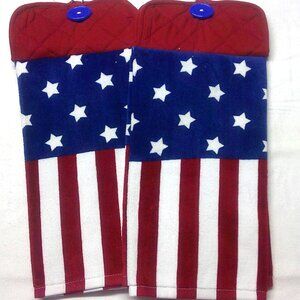 Political American Flag Hanging Kitchen Towel set of 2 Full Towel